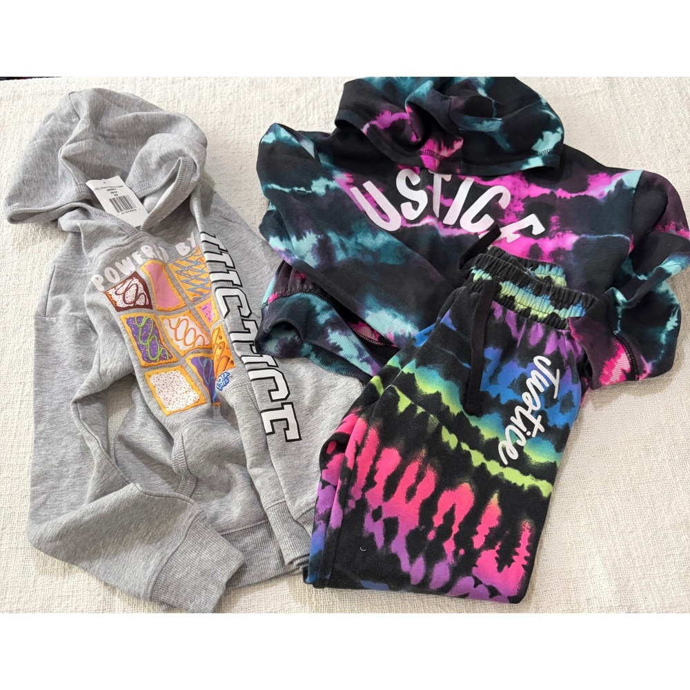 Justice Girls XS 5/6 Hoodie Jogger Set Tie Dye & Pop-Tarts Gray Hoodie Bundle